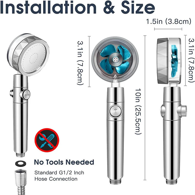 360° Rotation Turbo Fan Shower Head