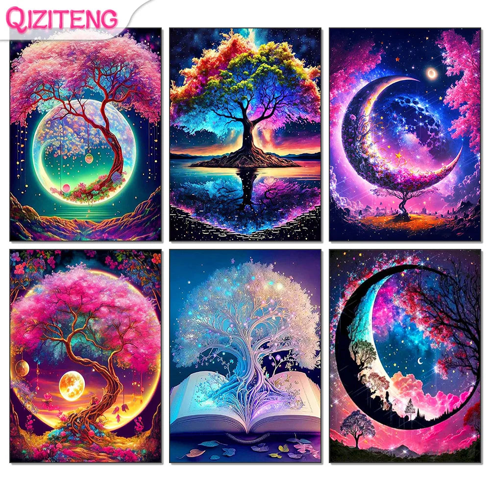 5D DIY Fantasy Moon Tree Landscape Diamond Painting Kit